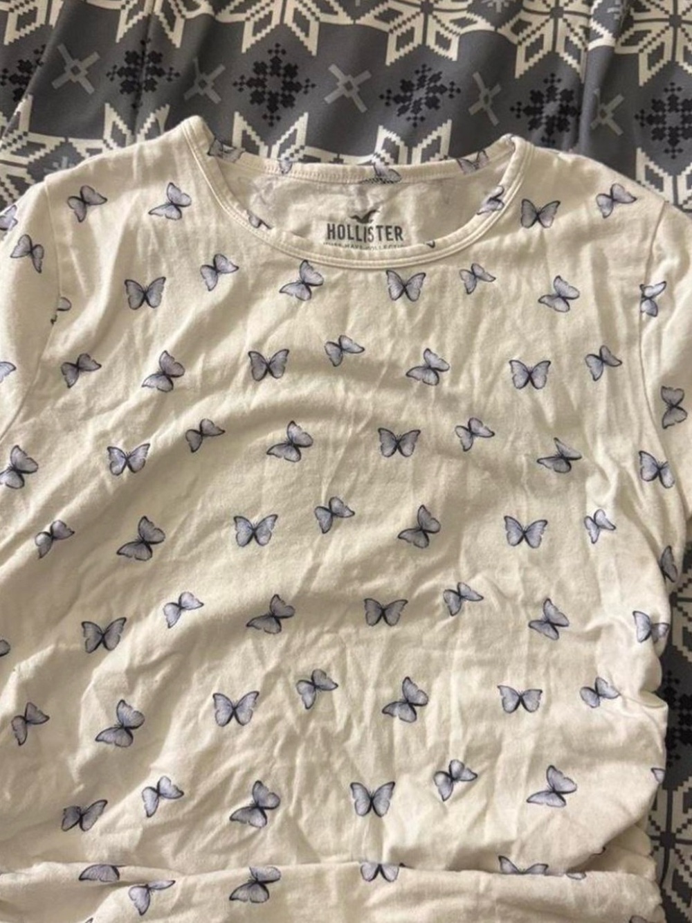 Hollister White Tee with Purple Butterfly Print